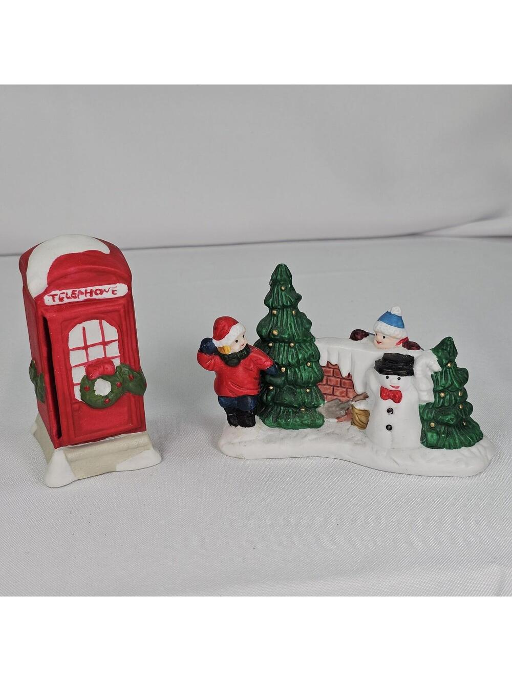 Vintage Lemax Lot Of 2 FROSTY THE SNOWMAN - Phonebooth Figurine RARE